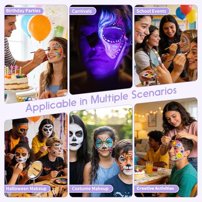 54 Color Face Painting Kit - Non-Toxic Water Based Face and Body Paint Set with Brushes, Stencils, Sponges - For Sensitive Skin, Halloween, Carnival, Birthday Parties, Festivals & Events. - color: 54 Color Face Painting Set