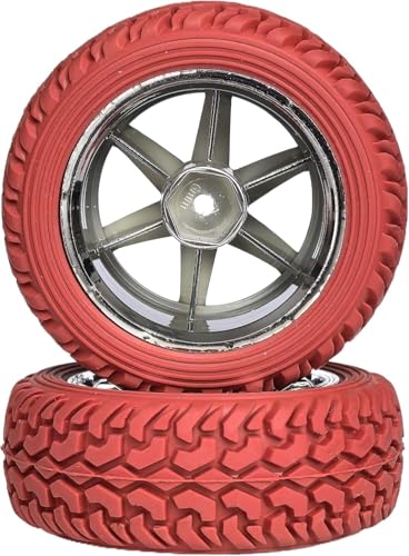 4PCS 75mm Rubber Tires and 6Spokes Plastic Wheel Rims Tyre for 1/10 RC On-Road Drift Racing Car 1:14 1:16 Rally Car for Tamiya Kyosho HPI HSP TT02 Upgrades Parts (Red Silver) - color: Red Silver