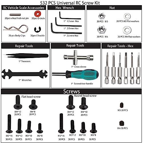 RC Car Repair Work Stand 532 PCS RC Repair Tool Screws Set Kit 360 Degree Rotation RC Repair Station Screwdrivers Screws Pallet Kit for 1/8 1/10 1/12 1/16 1/18 RC Crawler Truck Buggy Tool Set - color: Blue