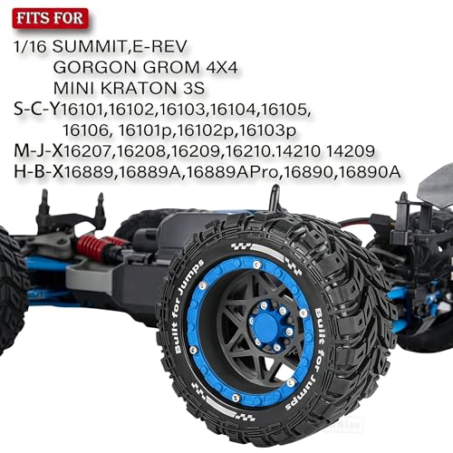 RC Truck Wheel and Tires for 1/16 Summit E-REVO Gorgon GROM MINI KRATON M-J-X H-B-X S-C-Y RC Car,Monster Truck Car Wheel Tires w/Plastic Wheels Rim,Soft Tire Highway Wheels,Black Navy Blue - color: Black--navy Blue(rc Wheels Tires)