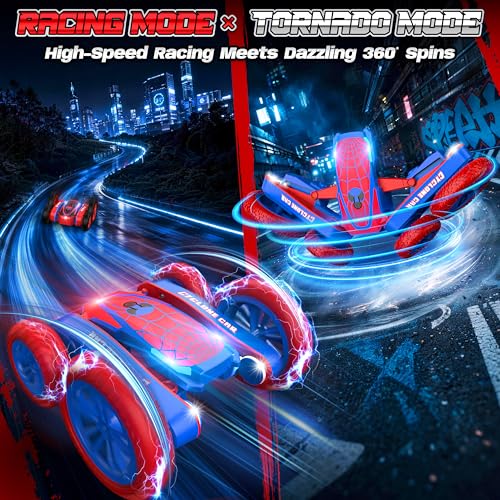 Spider RC Stunt Car with Cyclone Mode, Rechargeable, Ages 4-12 | 4WD RC stunt car with Cyclone mode, 360° spins, dual motors, rechargeable batteries and 2.4GHz control - color: Cyclone-red