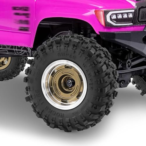 1.0" Beadlock Aluminum Wheels and 51mm Soft Rubber Tires | for SCX24, TRX4M, Ascent 18, FCX24, 1/18 1/24 RC Crawler, 7mm Hex, 0mm Offset, with Foam Inserts, (Bronze 105) - color: Bronze 105