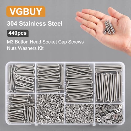 VGBUY 440pcs M3 Screw Assortment Kit, M3 Screws Bolts for 3D Printer DIY, Hex Button Head Cap Screws Bolts Nuts Washer Kit, 304 Stainless Steel, 25/30/35/40/45mm - size: M3x25/30/35/40/45mm, style: Button Head