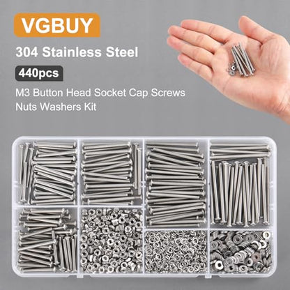 VGBUY 440pcs M3 Screw Assortment Kit, M3 Screws Bolts for 3D Printer DIY, Hex Button Head Cap Screws Bolts Nuts Washer Kit, 304 Stainless Steel, 25/30/35/40/45mm - size: M3x25/30/35/40/45mm, style: Button Head
