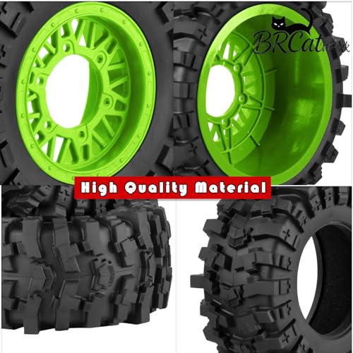 12/14/17mm Hex Hubs RC Truck Tires and Wheels for Slash 2WD 4X4,Arrm a Senton,Axia1,Rc 4wd,Red cat RC Truck,BRCatWPark RC Short Course Truck Wheels and Tires w/Sponge,(4Pcs) Green - color: Green - (12/14/17mm Hex)