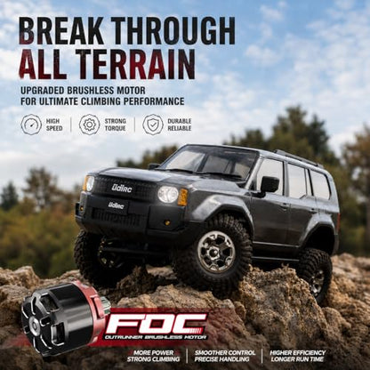 UDIRC UCX1802PRO 1/18 Scale RC Crawler, Brushless Trail Truck, 4x4 Off-Road | 4x4 Off-Road SUV with LED Lights, Hydraulic Shocks, 2.4GHz RTR Remote Control Vehicle for Adults - color: White