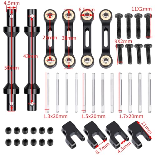 Aluminum RC Front Rear Anti-roll Bar Set Compatible with LOSI 1/18 Mini LMT 4X4 Brushed Monster Truck RTR, RC Alloy Metal Anti-Roll Bar for Improved Stability #LOS01026, Black