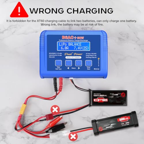 LiPo Charger 80W 6A Fast Balance Battery Chargers for RC Car Boat Drone | Smart Digital Battery Pack Charger Discharger for 1S-6S LiPo LiFe Li-ion 1-15S NiCD NiMH 2-20V PB Smart Battery Batteries