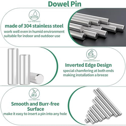 370Pcs 304 Stainless Steel Dowel Pins and Compression Springs Assortment Kit, M2 M3 M4 M5 Shelf Support Peg Pin Rod Fasten Elements