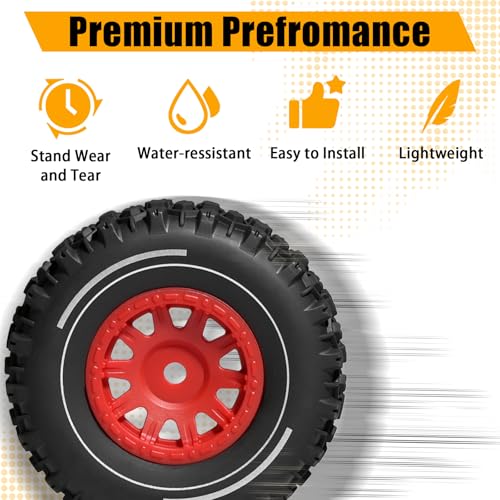 Pre-glued 64mm Wheels &Tires with 12mm Hex for 1/14 Truck, Red | Rubber Tire and Nylon Rim for ARRMA Mojave GROM, HPI, Traxxas Slash, Tamiya, Toyota, WLtoy 1/14 1/16 1/18 RC On/Off-Road Car - color: Red