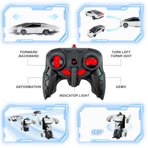 Remote Control Cyber Truck Toy for Boys, 2.4GHz RC Transform Pickup Cars Robot Toy, 1:18 Scale One-Button Deformation 360°Rotation with Lights, Gifts for Boys Age 3 4 5 6 7 8 9 10 11 12 - style: Cyber Pickup Truck