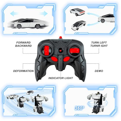 Remote Control Cyber Truck Toy for Boys, 2.4GHz RC Transform Pickup Cars Robot Toy, 1:18 Scale One-Button Deformation 360°Rotation with Lights, Gifts for Boys Age 3 4 5 6 7 8 9 10 11 12 - style: Cyber Pickup Truck