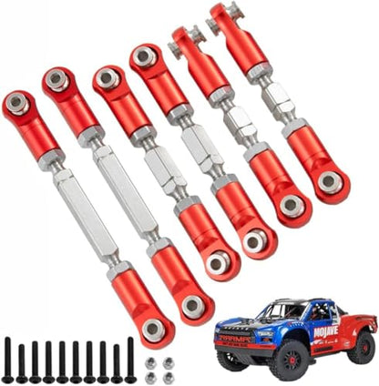 6PCS Aluminum Adjustable RC Tie Rods Linkage Turnbuckles Toe Links Set Upgrade Parts for 1/8 Mojave 4S 4X4 BLX RC Car (Red) - color: Red