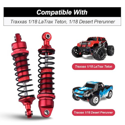 HobbyPark Aluminum Shocks Absorber Assembled (Front & Rear) Full Metal Dampers for Traxxas 1/18 LaTrax Teton Desert Prerunner, Replace Parts 7660 7665(4-Pack) (Red) - color: Red