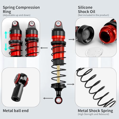 89mm Threaded Damper for Tra-xxas 1:16 Mini Maxx 4WD XRT VXL-3S | Monster Truck Upgrades Red Aluminum 7075 Alloy Adjustable Spring Shock Absorber - color: Red