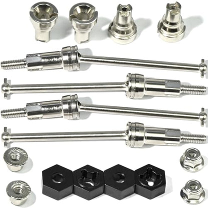Hardened Steel CVD Driveshaft Front Rear with Hexs, Nuts, Drive Center Cup, Drivershaft Dogbone CVD Compatible with ARRMA 1/18 Mojave Granite GROM ARA2102, Replace #ARA311198 (Silver,Black) - color: Silver-black