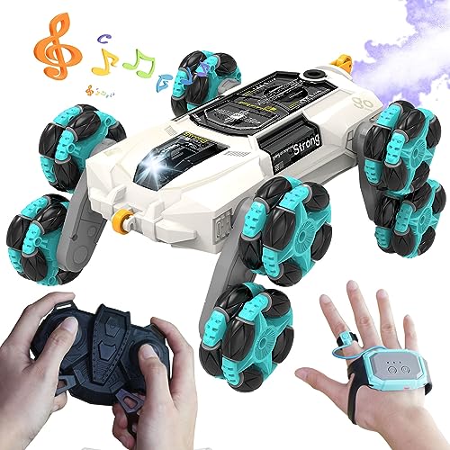 Gesture Sensing Stunt Rc Cars, 2.4Ghz 8Wd Rechargeable Racing Drift Double-Sided Car, Hand Remote Control Crawler Toy for Boys 8 9 10 11 12 Year Old, Christmas Birthday Party Present for Kids - style: Car White