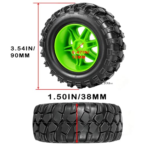 RC Wheels and Tires Off Road Monster Truck TRX E-REVO Summit HPI SAVAGEGT-2XS REDCAT Volcano-16 for 1/12 1/14 1/16 E-REVO RC 16208 16209 16210,Rc Plastic Wheels,Green - color: Green- (Rc Wheels Tires)