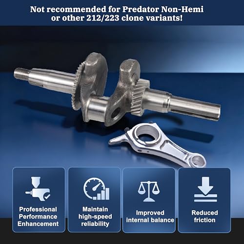 55mm Stroker Crankshaft 3.308" Billet Aluminum Connecting Rod 70mm Ceramic Coated Flat-Top Piston Stroker Rotating Assembly For Predator 212cc Hemi Engine Go Kart Mini Bike Silver - color: Silver