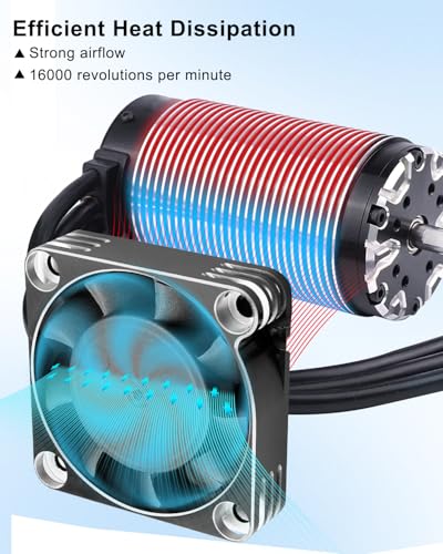 16000RPM RC Motor Cooling Fan Fit for 1:6 1:5 Scale RC Car Turck | 8.5V 40mm Aluminum Heatsink Fans 40mm 50mm Diameter, Silver Black, 2Pcs