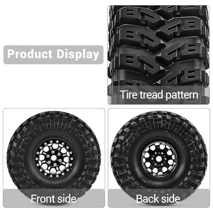 1.9" Beadlock Wheels and Tires 124mm (4.9in) for TRX4 SCX10 1/10 RC Crawler Upgrade Parts (Black, 4pcs) - color: Black