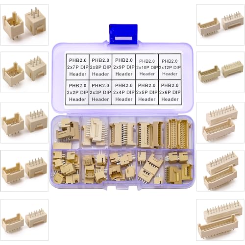 JST Connector Kit, PHB2.0 Dual Row DIP Header Jst 2mm Pitch IC Socket Plugs Adapter, JST-PHB 2 * 2/3/4/5/6/7/8/9/10/12Pin DIP Header Through Hole Type Vertical Header (PHB2.0-DIP-Ver) - size: JST-2.0MM-PHB-DIP-Vertical Header