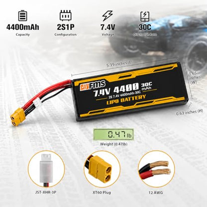 BEEZRC FMS RC Car Parts LIPO Battery 2S LIPO Battery 7.4V 4400mAh 30C for 1/6 1941 MB Scaler Willys,1/6Jimmy,1/10 Atlas,1/10 FJ40 RS,FJ40, Mashigan,Canyon; FCX10 LC80, FCX10 K5, - color: C1542-4400mah