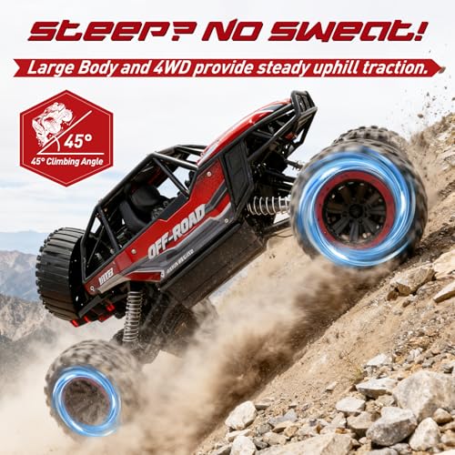1:12 Large RC Monster Truck for Boys 8-12 with 2 Remote Batteries, 12 MPH Off-Road Remote Control Truck with Light, RC Car Toy Gift for Kids 8-12, 2 Rechargeable Car Batteries
