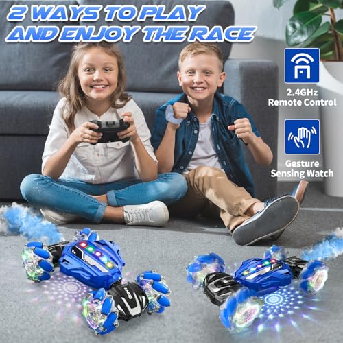 Gesture Sensing RC Stunt Car - Boys Toys Age 6-12, 4WD Hand Controlled Remote Control Car with Light & Music, 360°Rotation Twist Vehicle Toy, Christmas Birthday Gift for Boys Girls Age 6 7 8 9 10 11+ - color: Blue