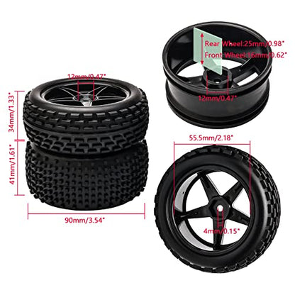 1:10 Scale Off Road RC Buggy Front Wheels and Tyres x4 Black 5 Spoke for HSP
