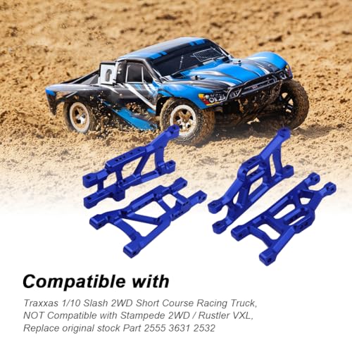 Hobbypark Aluminum Front & Rear Suspension A-Arms Set,Tie Bar for 1/10 Traxxas Slash 2WD RC Car Upgrade Parts Hop Ups, Replacement of 2555 3631 2532 - color: Navy Blue