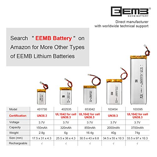 EEMB 4PACK Lipo Battery 3.7V 1100mAh 603449 Rechargeable Wire JST 2.0mm