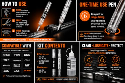 3D Printer LUBE KIT | Oil and Grease PENS | ISO VG 22 | Oil + Grease Pen + Bottle Prestige Rail Pro Maintenance Kit | Non-Refillable Pens | - size: OIL PEN, GREASE PEN, 30 ML NEEDLE DROPPER