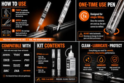 3D Printer LUBE KIT | Oil and Grease PENS | ISO VG 22 | Oil + Grease Pen + Bottle Prestige Rail Pro Maintenance Kit | Non-Refillable Pens | - size: OIL PEN, GREASE PEN, 30 ML NEEDLE DROPPER