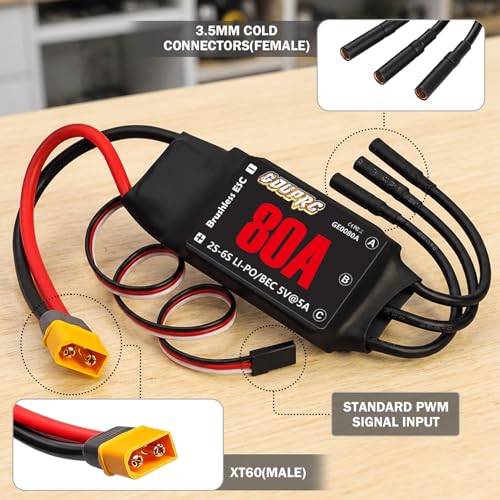 GOUPRC 80A Brushless ESC 2S-6S Electric Speed Controller with 5V/5A BEC XT60 Plug for RC Airplane, Fixed Wing, Multirotor Drone, FPV Racing - style: 80A