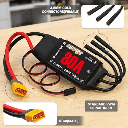 GOUPRC 80A Brushless ESC 2S-6S Electric Speed Controller with 5V/5A BEC XT60 Plug for RC Airplane, Fixed Wing, Multirotor Drone, FPV Racing - style: 80A