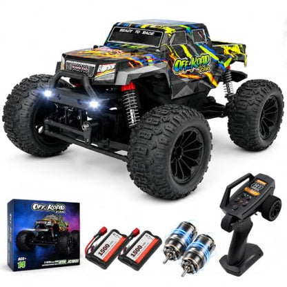 1:18 4WD RC Truck, 40 KM/H High Speed All Terrain Off-Road Remote Control Car with 40A ESC, Fast RC Car with Dual Motors for Adults, 2 Batteries for 60 Mins Runtime, Monster Truck Boys