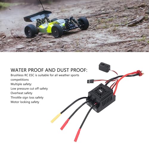 Brushless RC ESC Water Proof Electronic Speed Controller, T Plug 2 to 3S Lipo Battery, High Performance ESC for 1/10 1/12 1/14 1/16 RC Car Brushless Motor, Dust Proof and All Weath (60A) - style: 60A