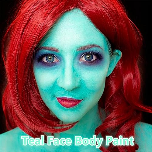 Go Ho Teal Face Body Paint(2.1 oz),Teal Makeup Water Based Face Paint and Body Paint for Airbrush Makeup Special FX, Cosplay, and Halloween Make up - color: Teal