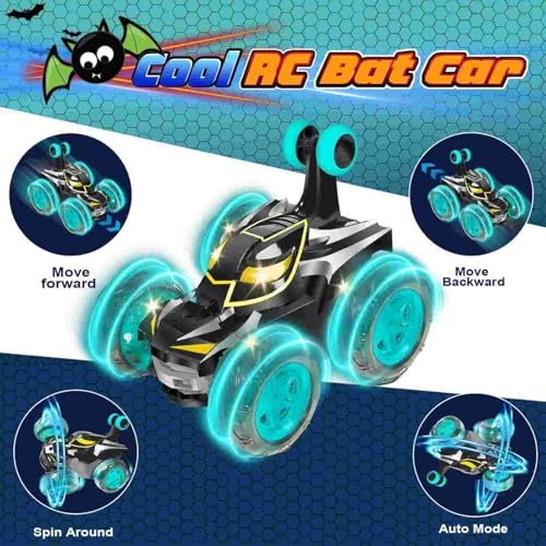 Kids Toys Bat RC Car for Boys 4-7 - Cool Bat Monster Remote Control Crawler Toy 360° Flip Fast Stunt & 4WD Light Up Wheel - Fun Boy Gift Idea for Birthday Chirstmas Stuff Age 3 4 5 6 7 8 - color: Bat