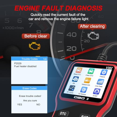 OBD2 Scanner Diagnostic Tool, Car Code Reader and Battery Tester | Checks engine light, reads and clears error codes and emissions readiness on OBD II vehicles since 1996 - color: Red