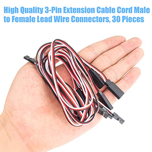 DYWISHKEY 30 Pieces Male to Female 3-Pin Servo Extension Cord Lead Wire Cable Connectors, Servo Remote Control Cables (5 Sizes)
