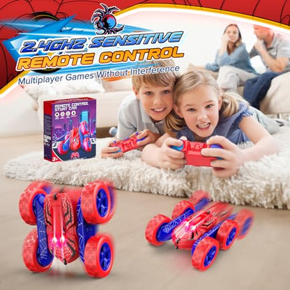 Excitobo Remote Control Car,RC Cars Boys Toys for 3 4 5 6 7 8 9 10 11 12 Year Old Boy Double Sided 360°Flip 4WD Rechargeable Drift RC Race Car Birthday Gifts Easter Basket Stuffers for Kids Age 3-12 - color: Red
