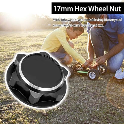 17mm Hex Wheel Nuts, 4pcs Aluminum Alloy 17mm Self Lock Hex Wheel Nuts Adapter Dustproof Caps for 1/8 RC Car Track Wheel Rims (Black) - color: Black