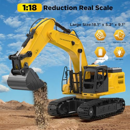 1:18 Metal RC Excavator Toy for Kids | 11-Channel Remote Control Construction Vehicle with Water Spray, Lights & Sounds, Dual 100-Min Batteries, 2026 New STEM Engineering Toy for Boys Ages 6-12 - style: Excavator[2026 Upgrade]