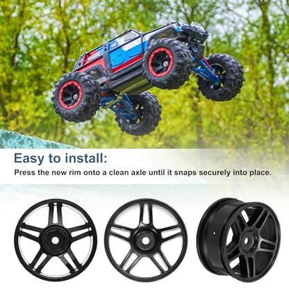 MECCANIXITY 4Pcs RC Car Wheel Rims, 52mm Diameter 5-Star Hole Black Plastic Wheel Rims Hex Hub for HSP 1:10 RC Drift Racing Touring Car
