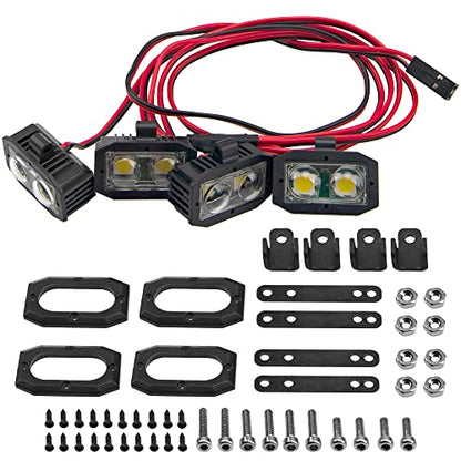 RC Crawler Bumper Light LED Headlight Spotlight w/Rectangular Cover Compatible with Traxxas TRX-4 Axial SCX10 90046 D90 CC01 Wraith Redcat Gen8 1/10 RC Crawler Car (4Leds)