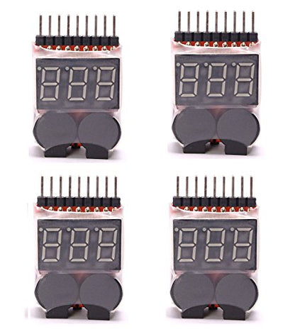 Replacement Part For 4 Pcs X 2 In 1 RC 1-8s Lipo/Li-ion/LiMn/Li-Fe Battery Checker With Low Voltage Buzzer Alarm And LED Indicator