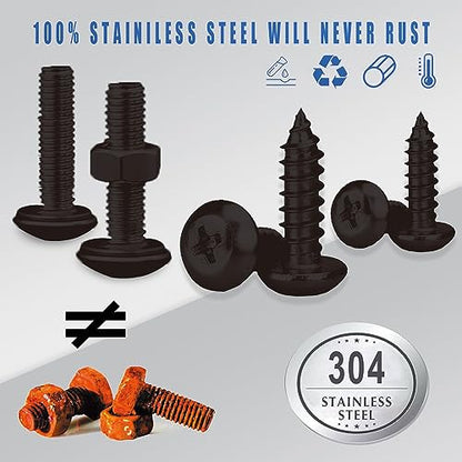 Anti Theft License Plate Screws, Tamper Resistant Mounting Hardware,1/4"(M6) Security Screw Set, Rust Proof Stainless Steel Bolts Fasteners Kit for Front Rear Frame Holder Mounting - color: Black