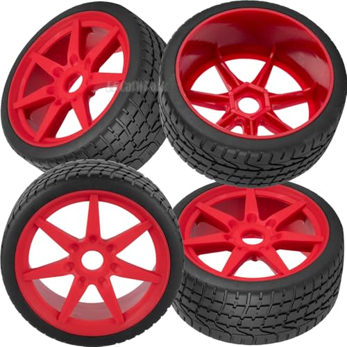 RC Highway Tires Wheel for 1/7 Infraction 6S BLX/Limitless,1/8 Typhon 6s BLX,7 Spokes Wheel Rim & Rubber Highway Tires RC Drift Tires,Red - color: Red - (4pcs Highway Tires)